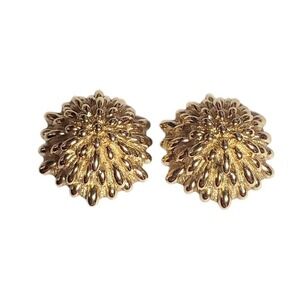 Monet Firework Starburst Pom Flower Textured Goldtone Clip Earrings Sea Urchin